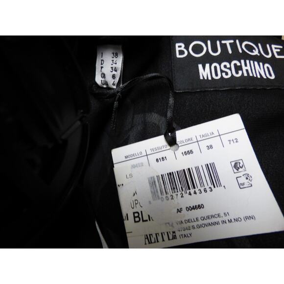 $725 Boutique Moschino Black Multi Print Crepe Midi Vneck Dress 38 US 4 NWT - Picture 15 of 16